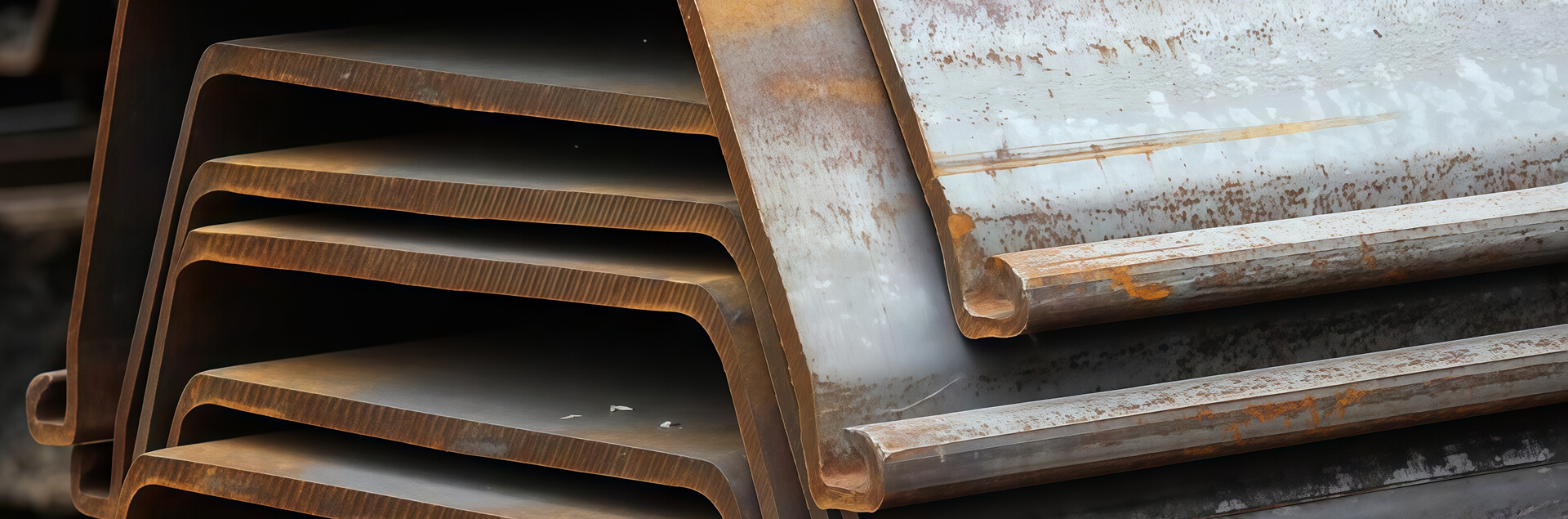 Stockyard of Larsen sheet piles for sale and delivery to construction sites