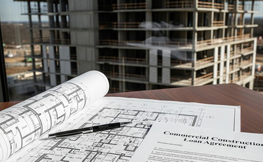 Commercial building construction with engineering systems and facade