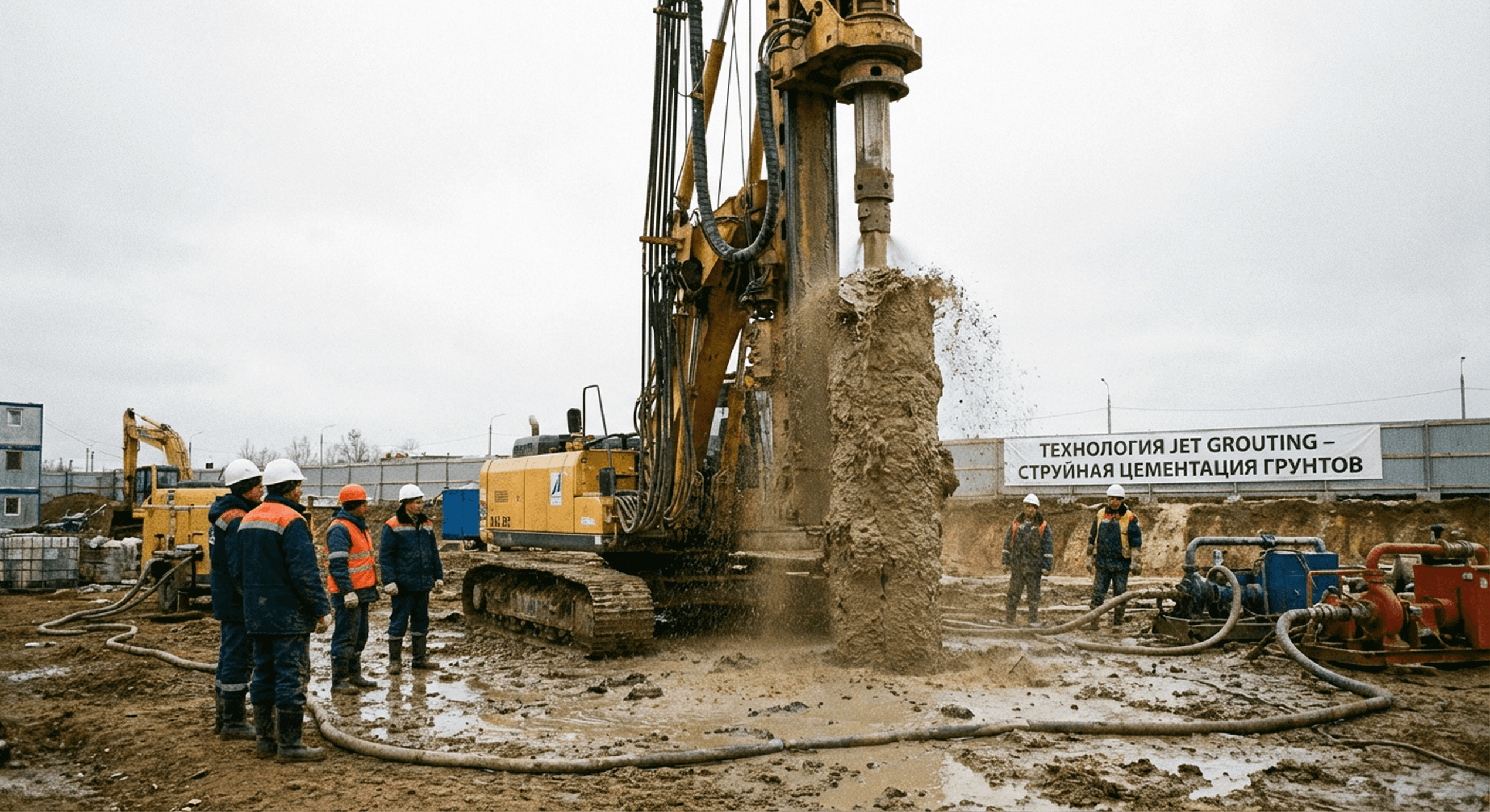 Jet Grouting equipment performing soil stabilization