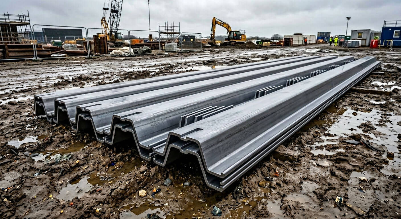 Larsen sheet piles in warehouse before rental and delivery to site