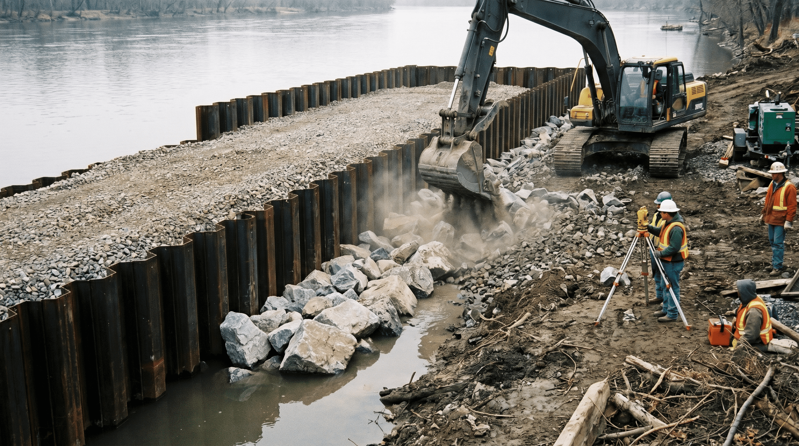 Shore protection works with Larsen sheet piles