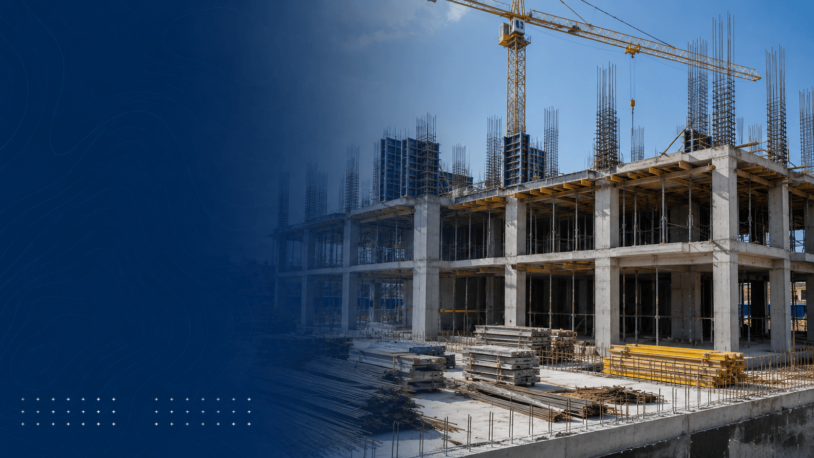 Construction of monolithic building frame with columns and floors